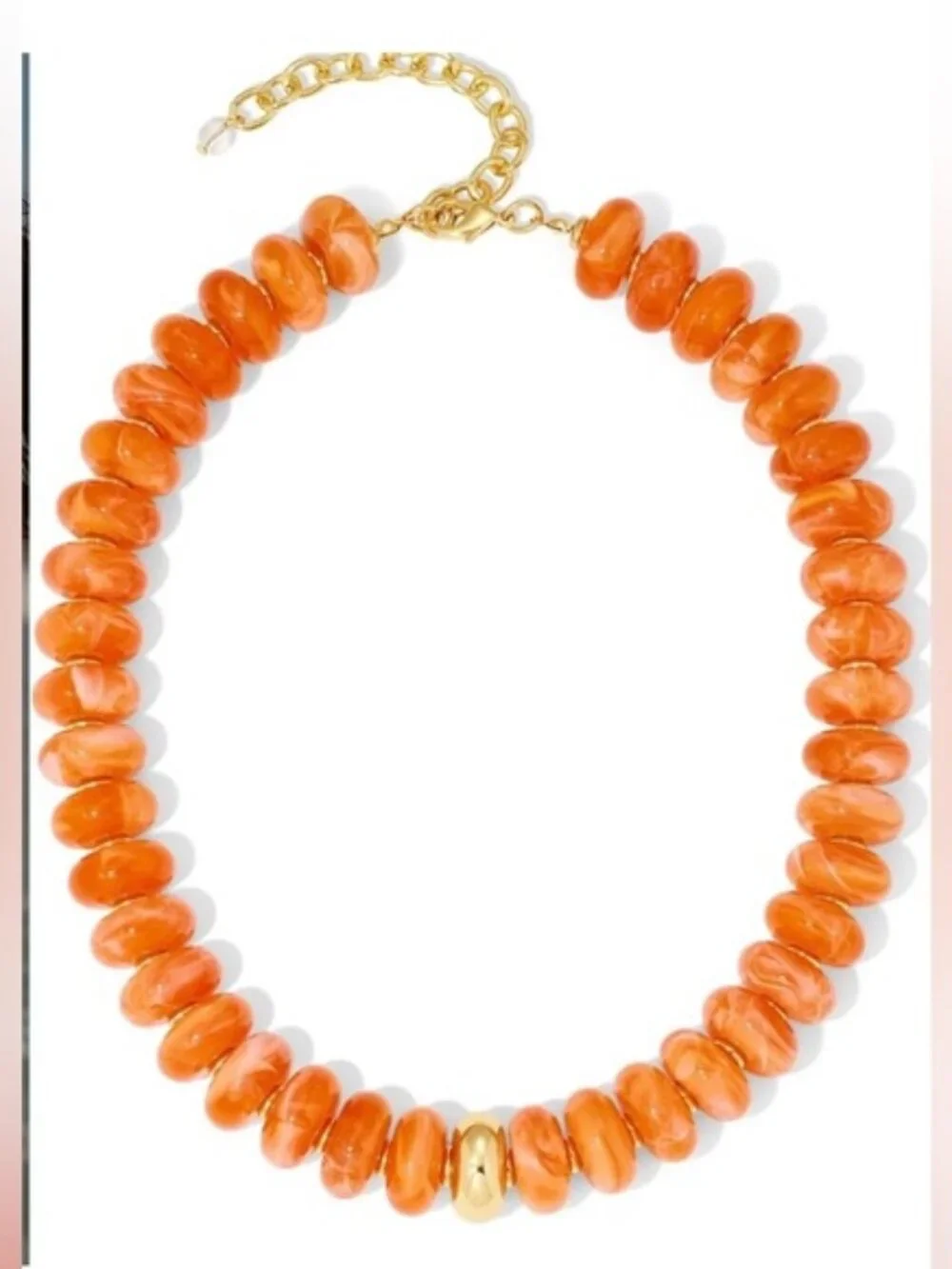 New Women's Chunky Orange Resin Bead Statement Necklace Gold Bead Boho Choker